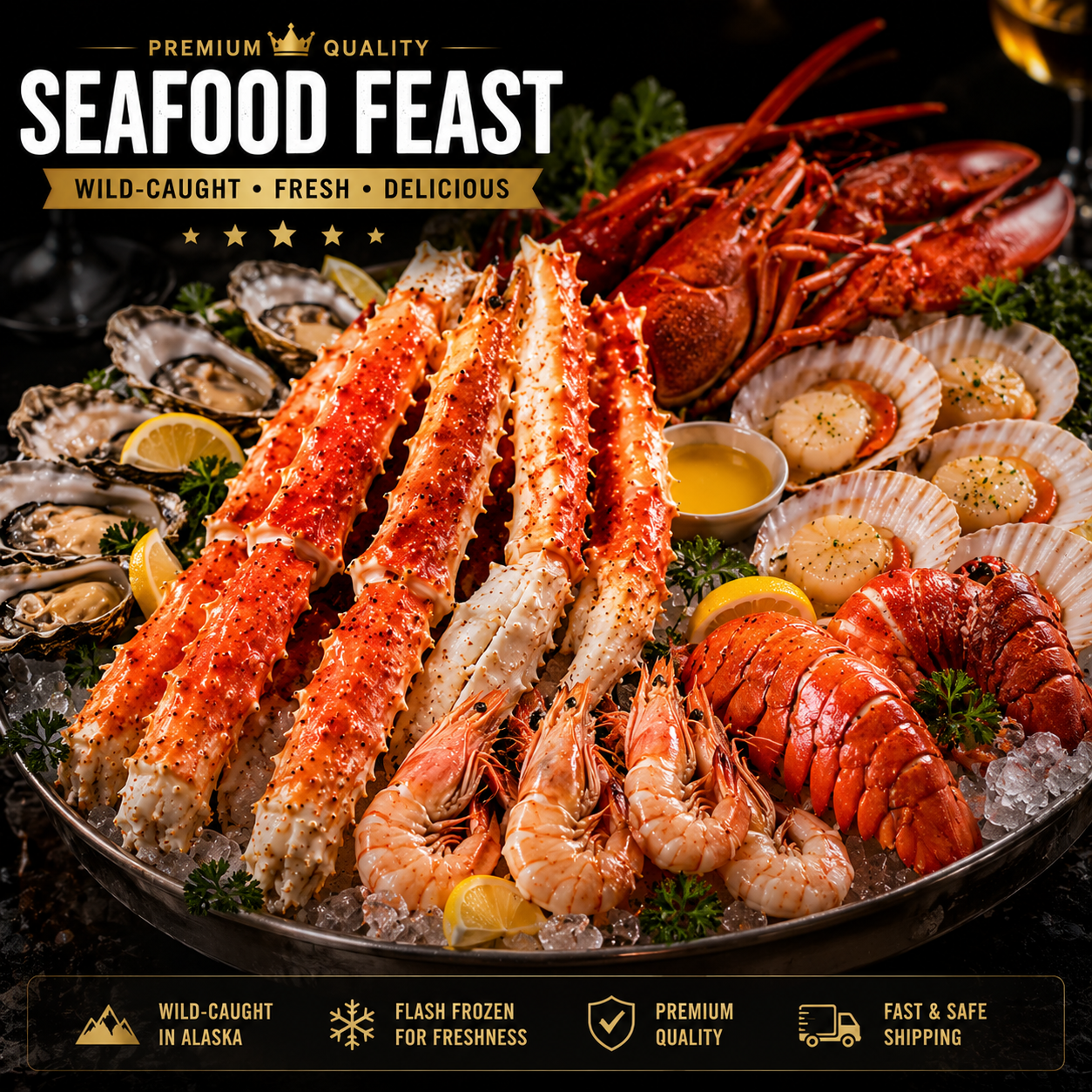 🔥 Wild-Caught Alaskan King Crab Legs – Jumbo Restaurant Quality | Fully Cooked & Flash Frozen
