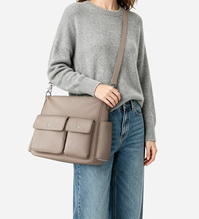 Full Grain Leather Convertible Multi Pocket Shoulder Crossbody Bag