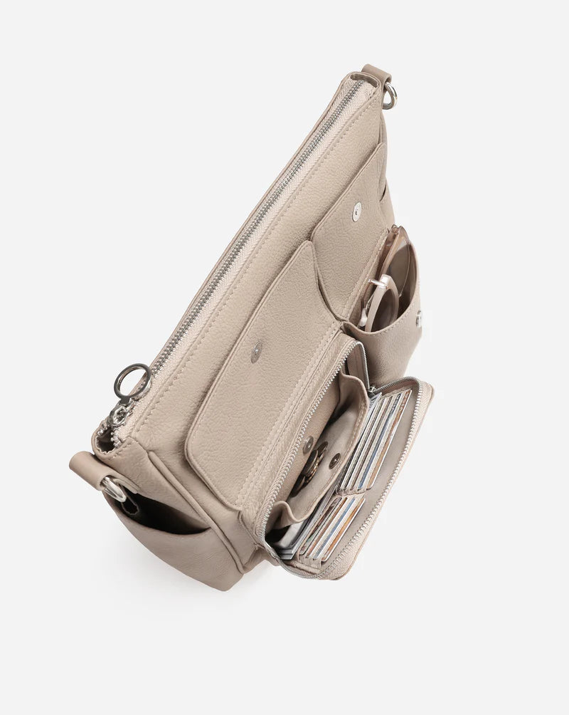 Full Grain Leather Convertible Multi Pocket Shoulder Crossbody Bag