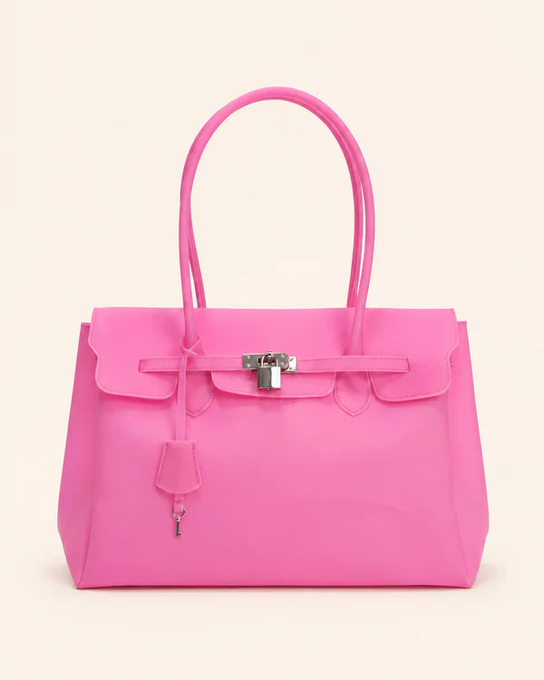 Matte Jelly 2-Way Convertible Lock Top Handle Shoulder Tote Bag