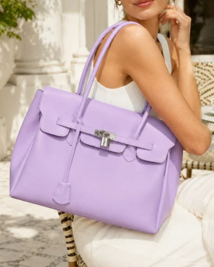Matte Jelly 2-Way Convertible Lock Top Handle Shoulder Tote Bag