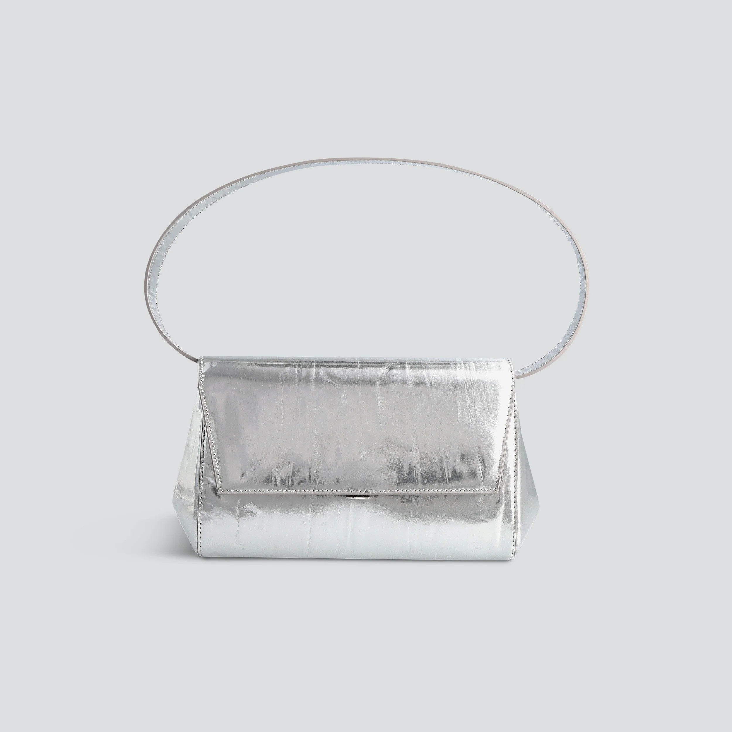 Metallic Leather Magnetic Snap 2-Way Convertible Clutch Handbag