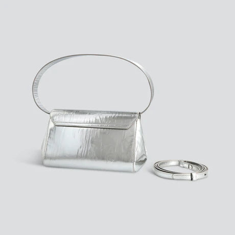 Metallic Leather Magnetic Snap 2-Way Convertible Clutch Handbag