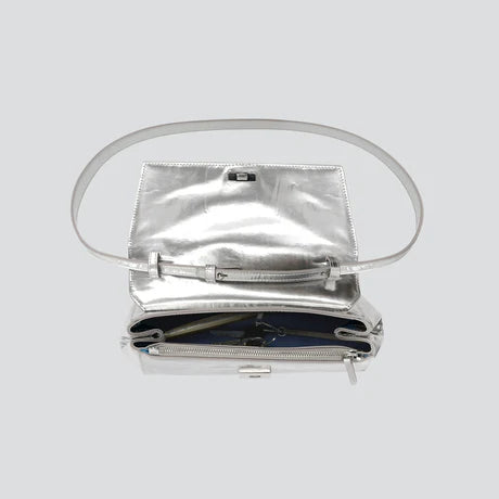 Metallic Leather Magnetic Snap 2-Way Convertible Clutch Handbag