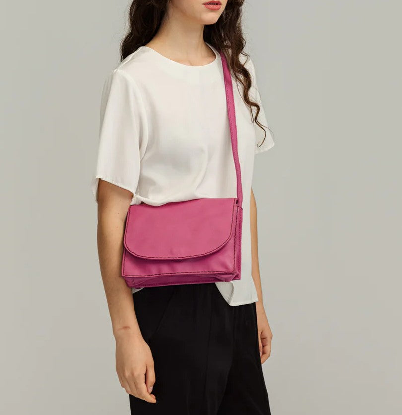 Natural Leather Flap Crossbody Handbag