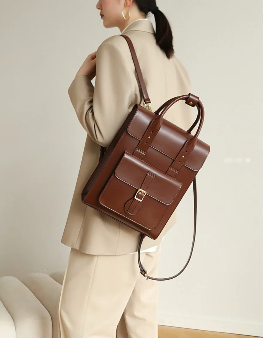 3-in-1 Cowhide Hybrid Convertible Laptop Backpack Handbag