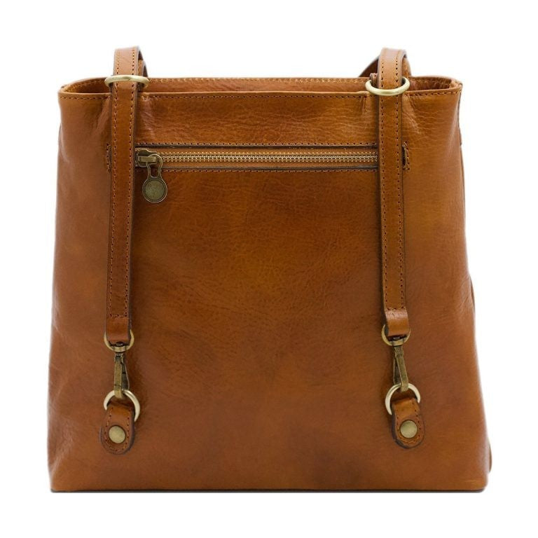 Adjustable Strap Vegetable Tanned Leather 3-Way Hybrid Backpack Tote Bag