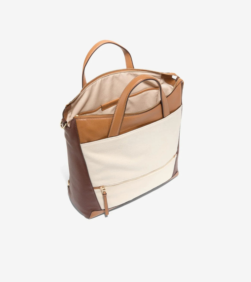 Canvas Leather 3-Way Hybrid Convertible Laptop Backpack Crossbody Tote Bag