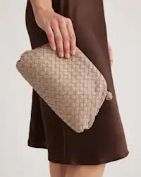 andwoven Leather Magnetic Crossbody Clutch Handbag