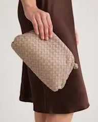 andwoven Leather Magnetic Crossbody Clutch Handbag