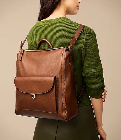 Grain Leather 3-Way Convertible Backpack Tote Crossbody Bag