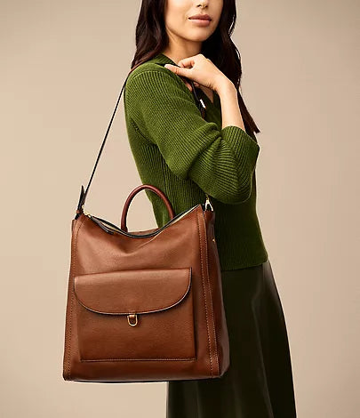 Grain Leather 3-Way Convertible Backpack Tote Crossbody Bag