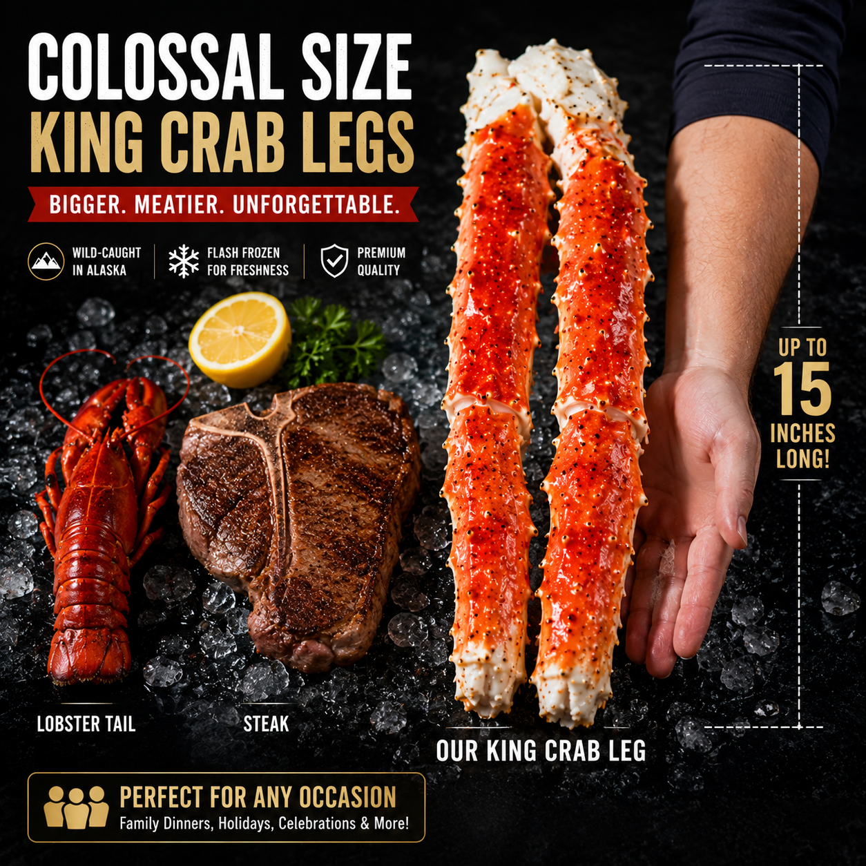 🔥 Wild-Caught Alaskan King Crab Legs – Jumbo Restaurant Quality | Fully Cooked & Flash Frozen