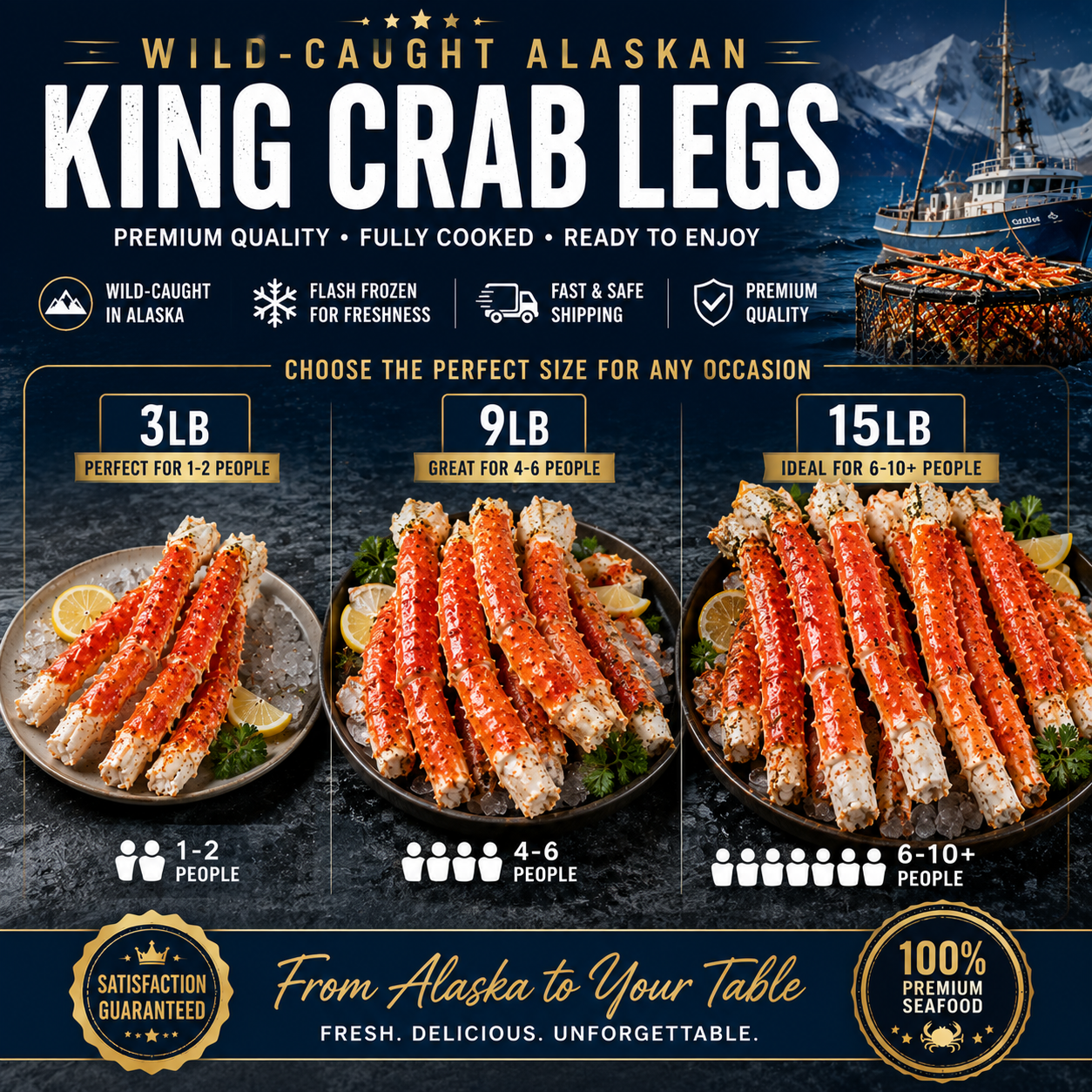 🔥 Wild-Caught Alaskan King Crab Legs – Jumbo Restaurant Quality | Fully Cooked & Flash Frozen