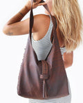 Antique Wash Lambskin Convertible Woven Hobo Shoulder Bag