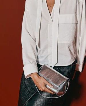 Metallic Leather Magnetic Snap 2-Way Convertible Clutch Handbag