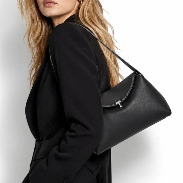Minimal T Buckle Convertible PU Leather Shoulder Clutch Bag