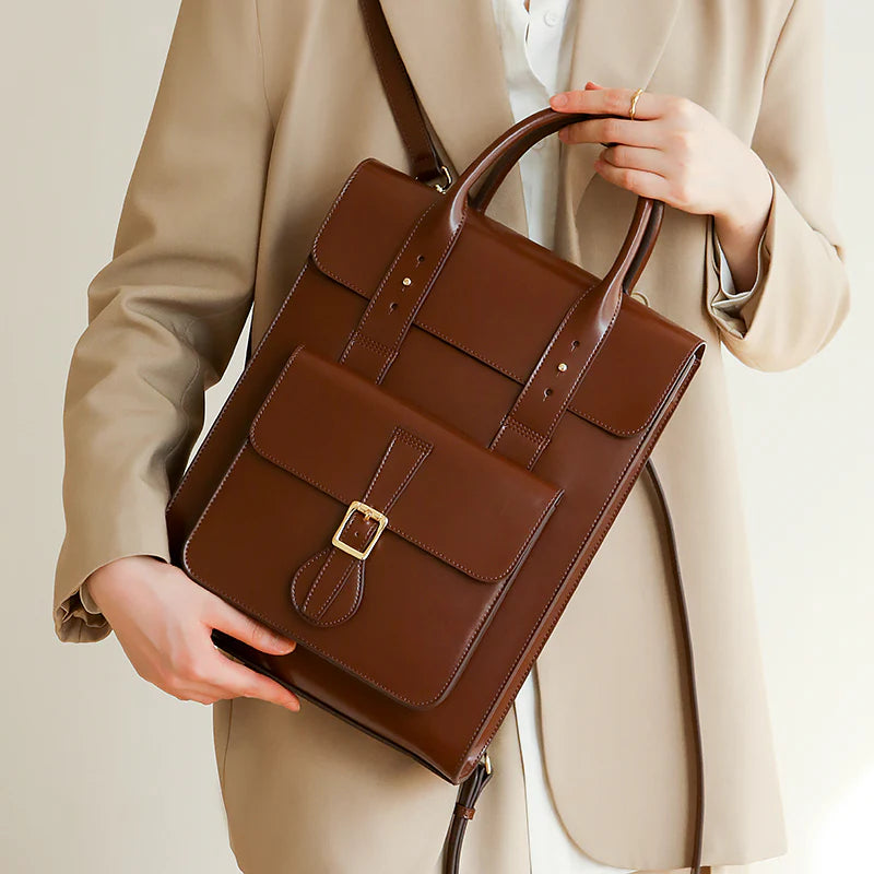 3-in-1 Cowhide Hybrid Convertible Laptop Backpack Handbag