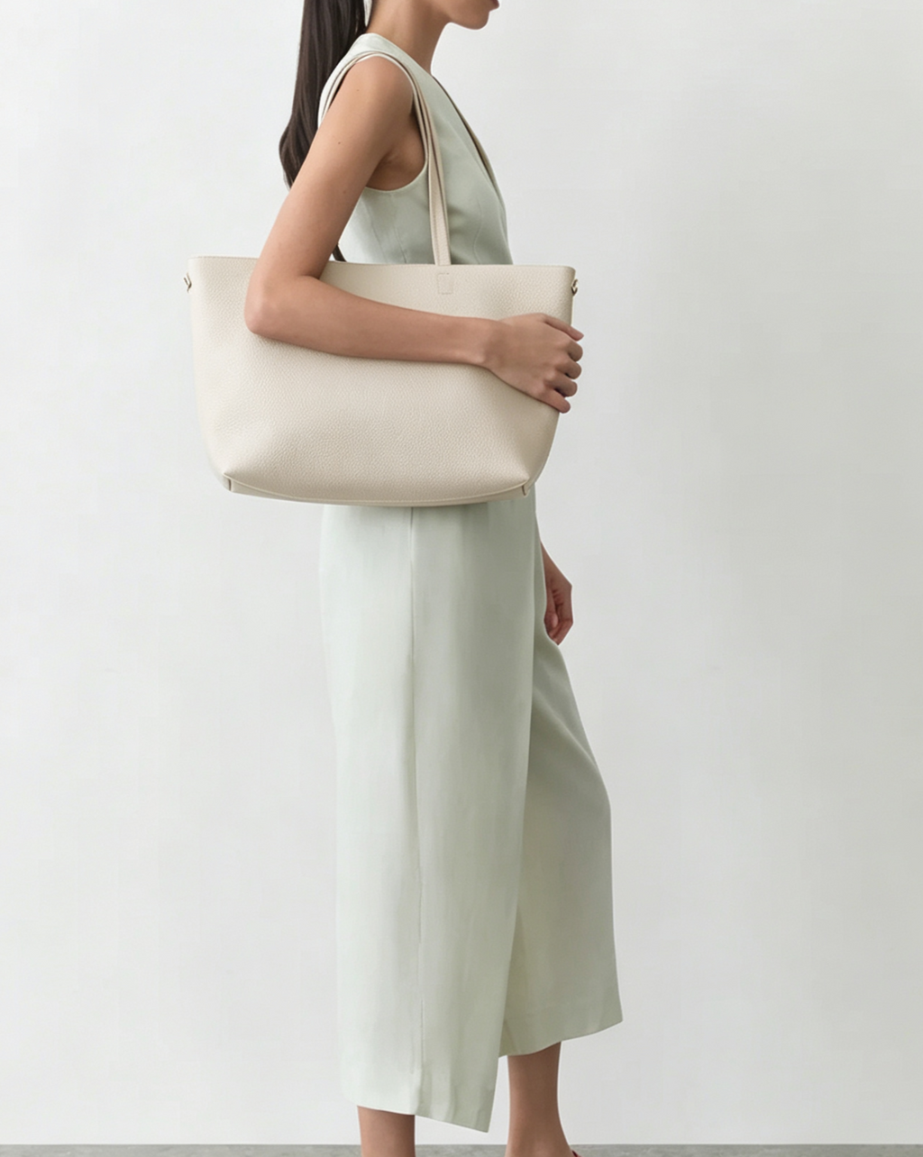 Grain Leather 2-Way Convertible Laptop Tote Crossbody Bag