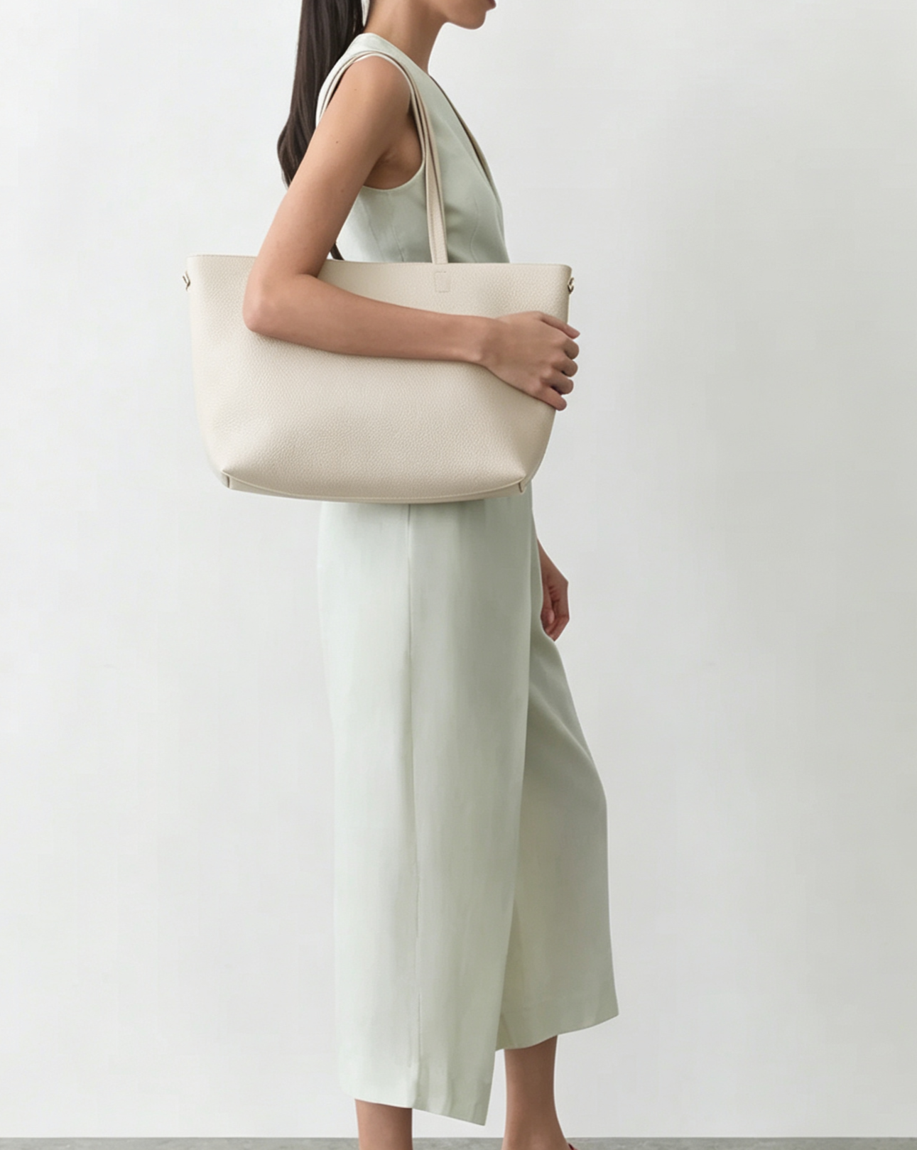 Grain Leather 2-Way Convertible Laptop Tote Crossbody Bag