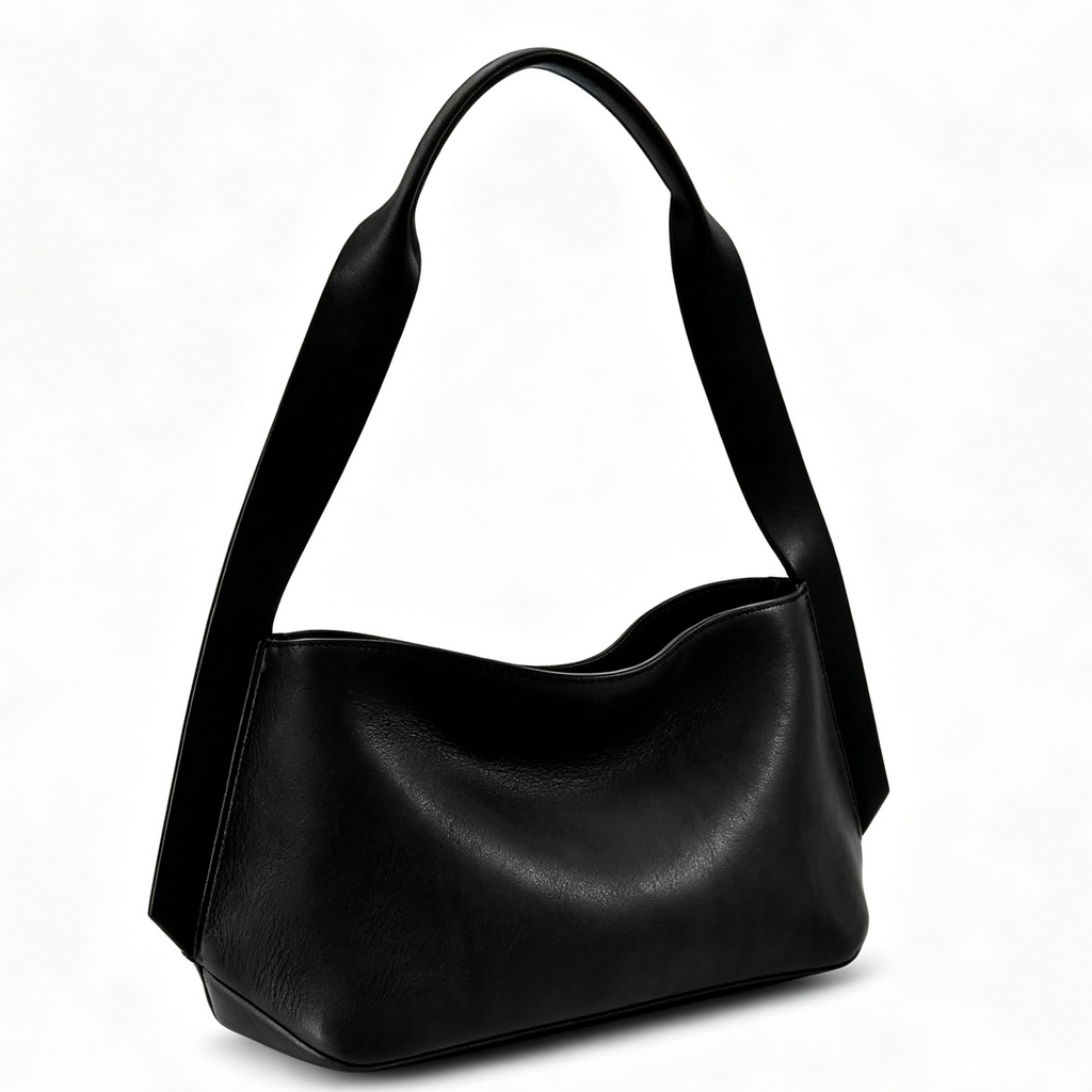 Smooth Natural Leather Zip Shoulder Handbag