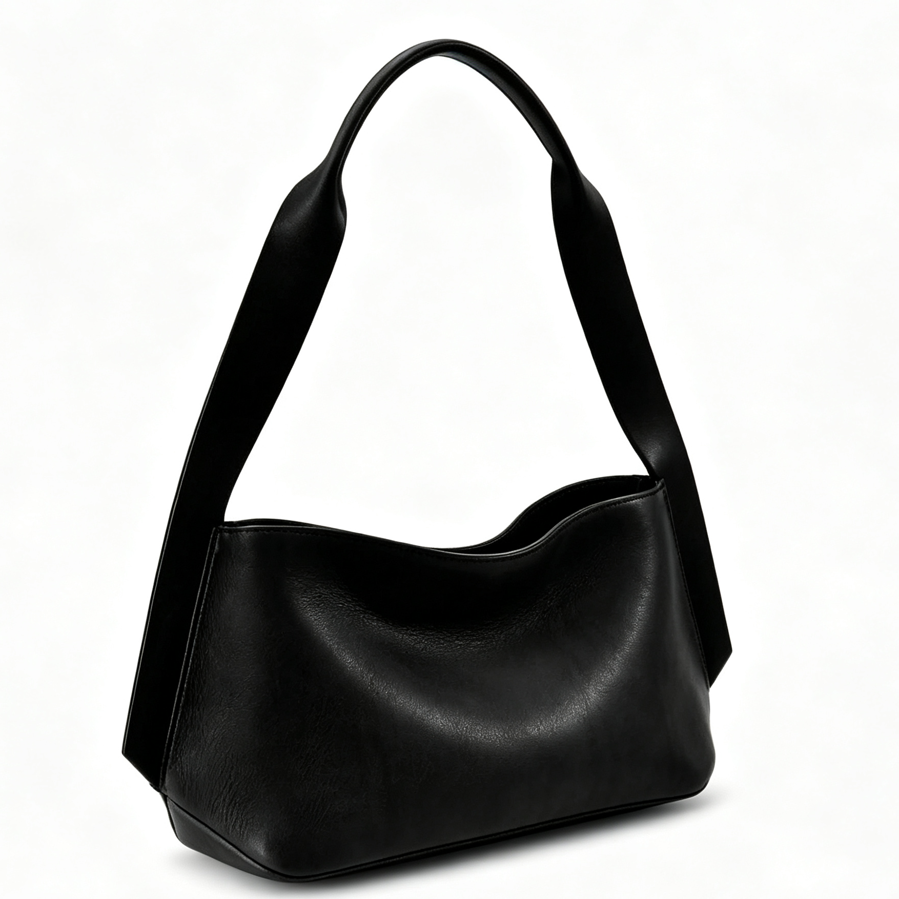 Smooth Natural Leather Zip Shoulder Handbag