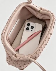 andwoven Leather Magnetic Crossbody Clutch Handbag