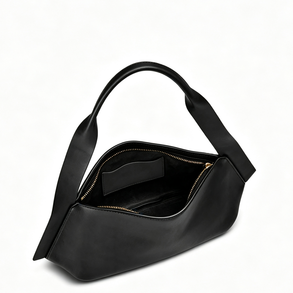 Smooth Natural Leather Zip Shoulder Handbag