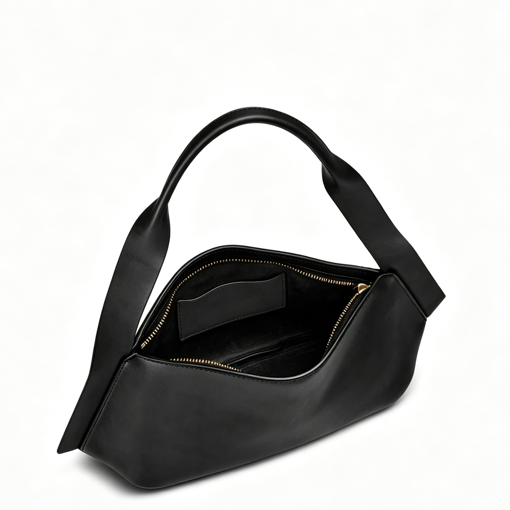 Smooth Natural Leather Zip Shoulder Handbag