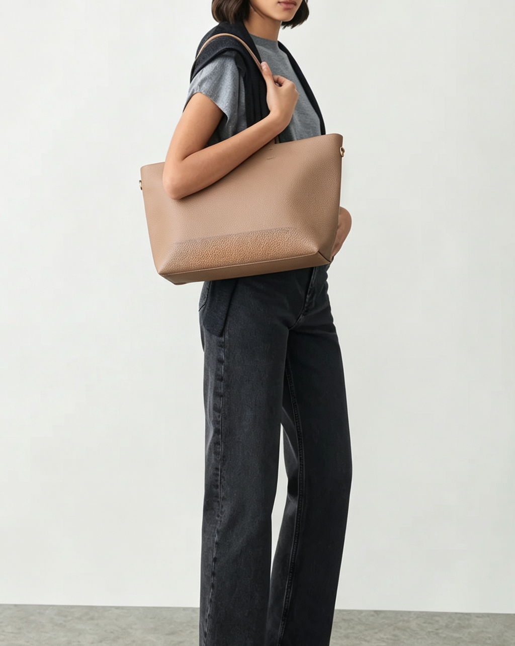 Grain Leather 2-Way Convertible Laptop Tote Crossbody Bag