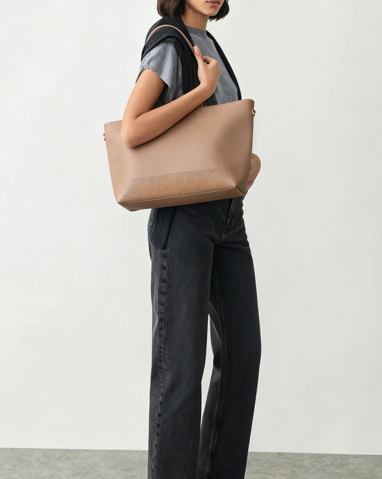Grain Leather 2-Way Convertible Laptop Tote Crossbody Bag