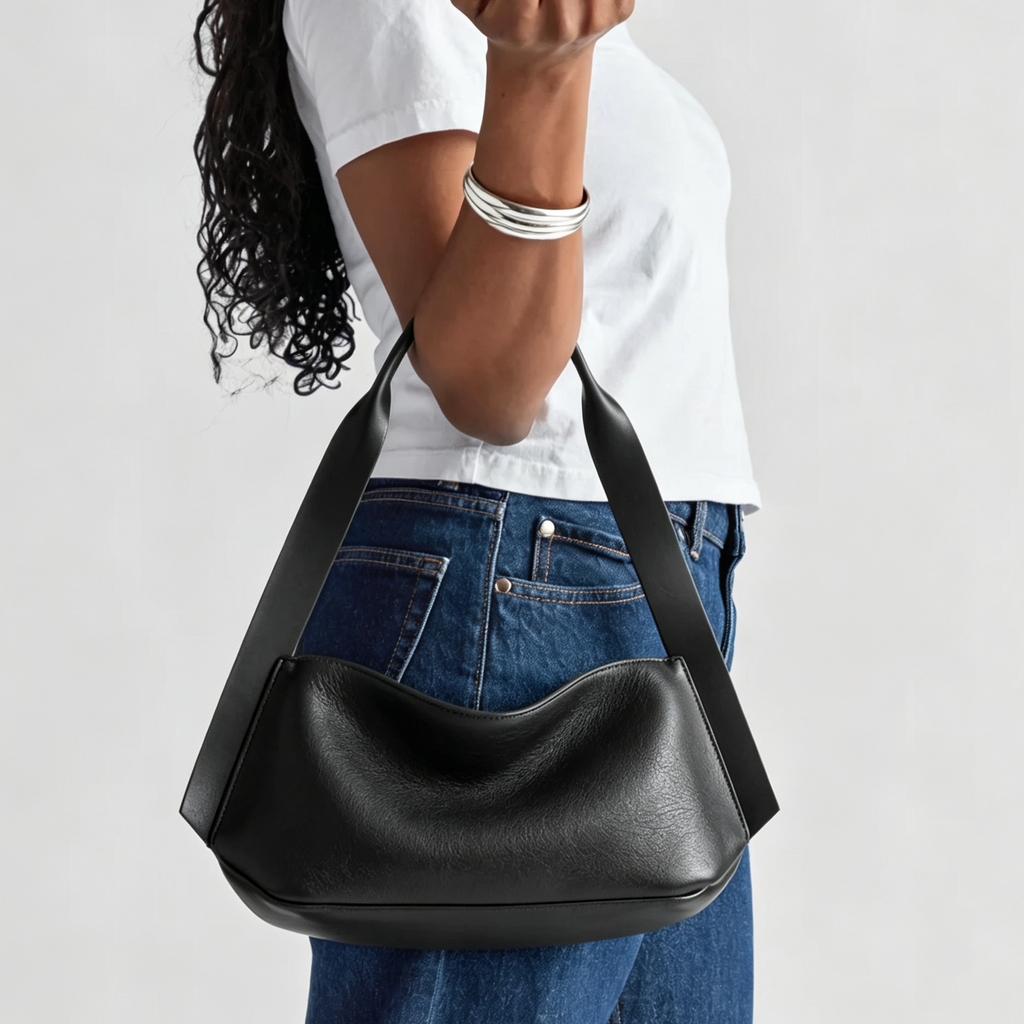 Smooth Natural Leather Zip Shoulder Handbag