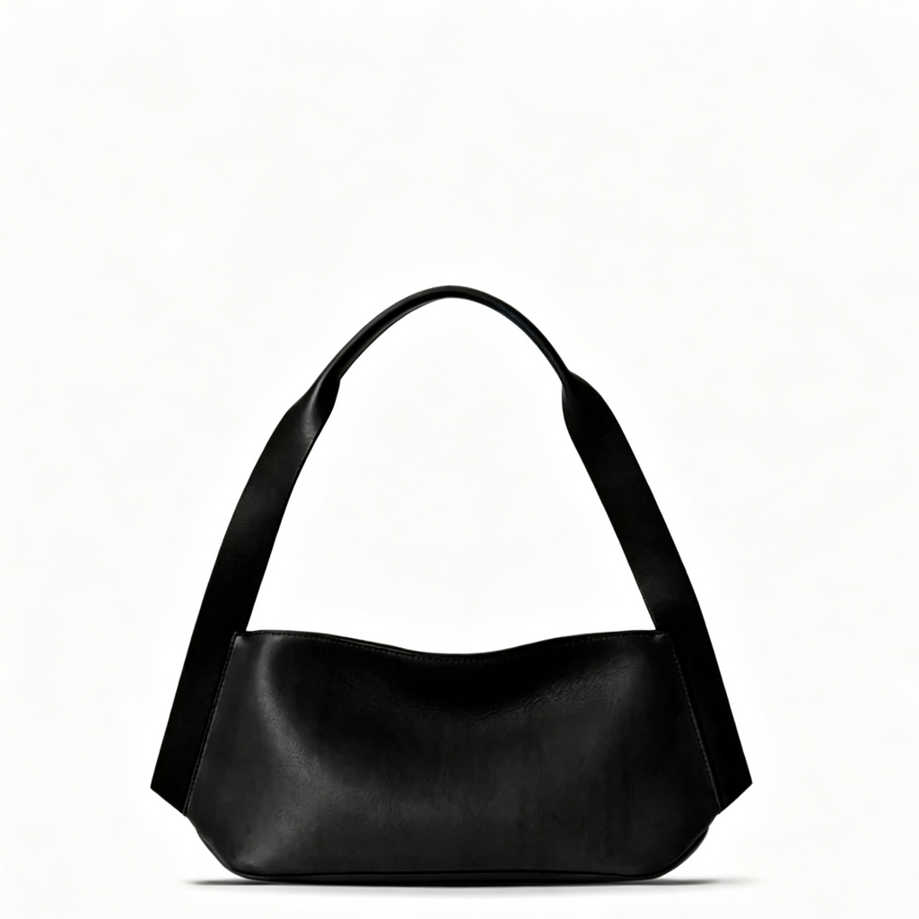 Smooth Natural Leather Zip Shoulder Handbag