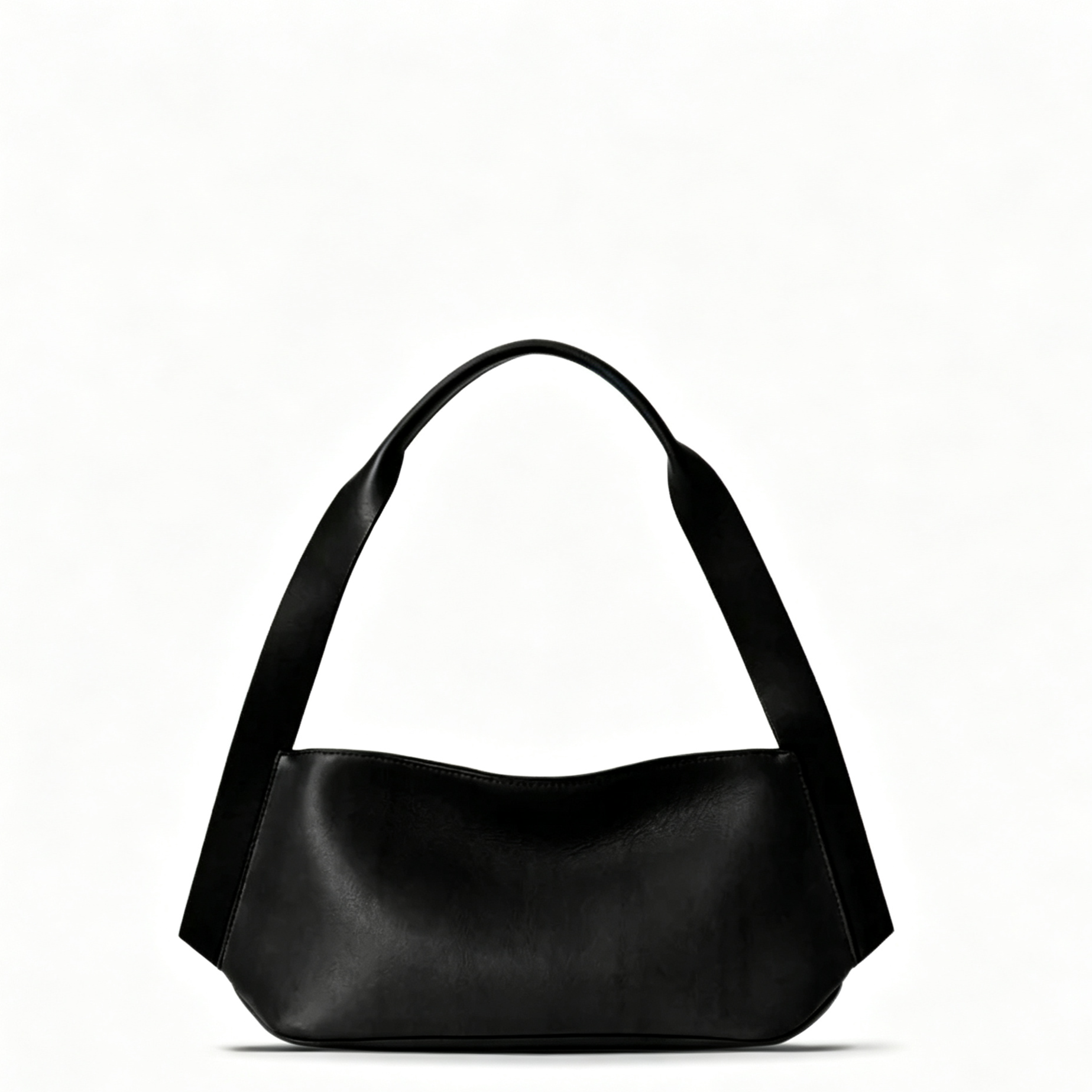 Smooth Natural Leather Zip Shoulder Handbag
